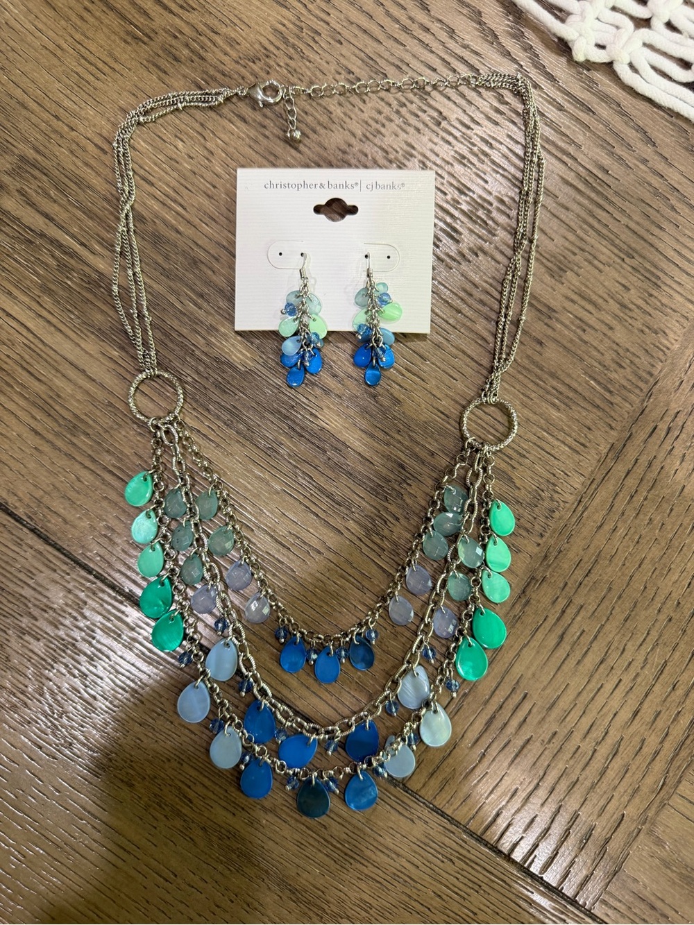 New-Christopher & Banks Blue-Green Teardrop Layered Necklace & Earring Set - Picture 3 of 4